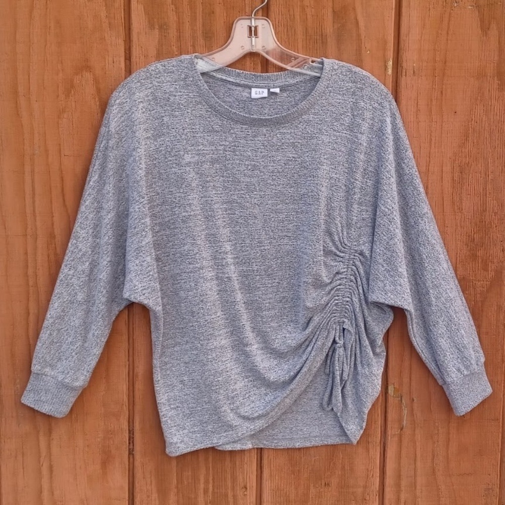 GAP Softspun Cinched Pullover Sweater Light Gray Marle Knit Size XS